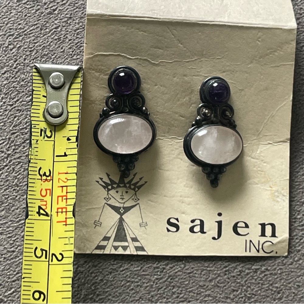Sajen Sterling Silver Amethyst and Quartz Earrings - Picture 5 of 6